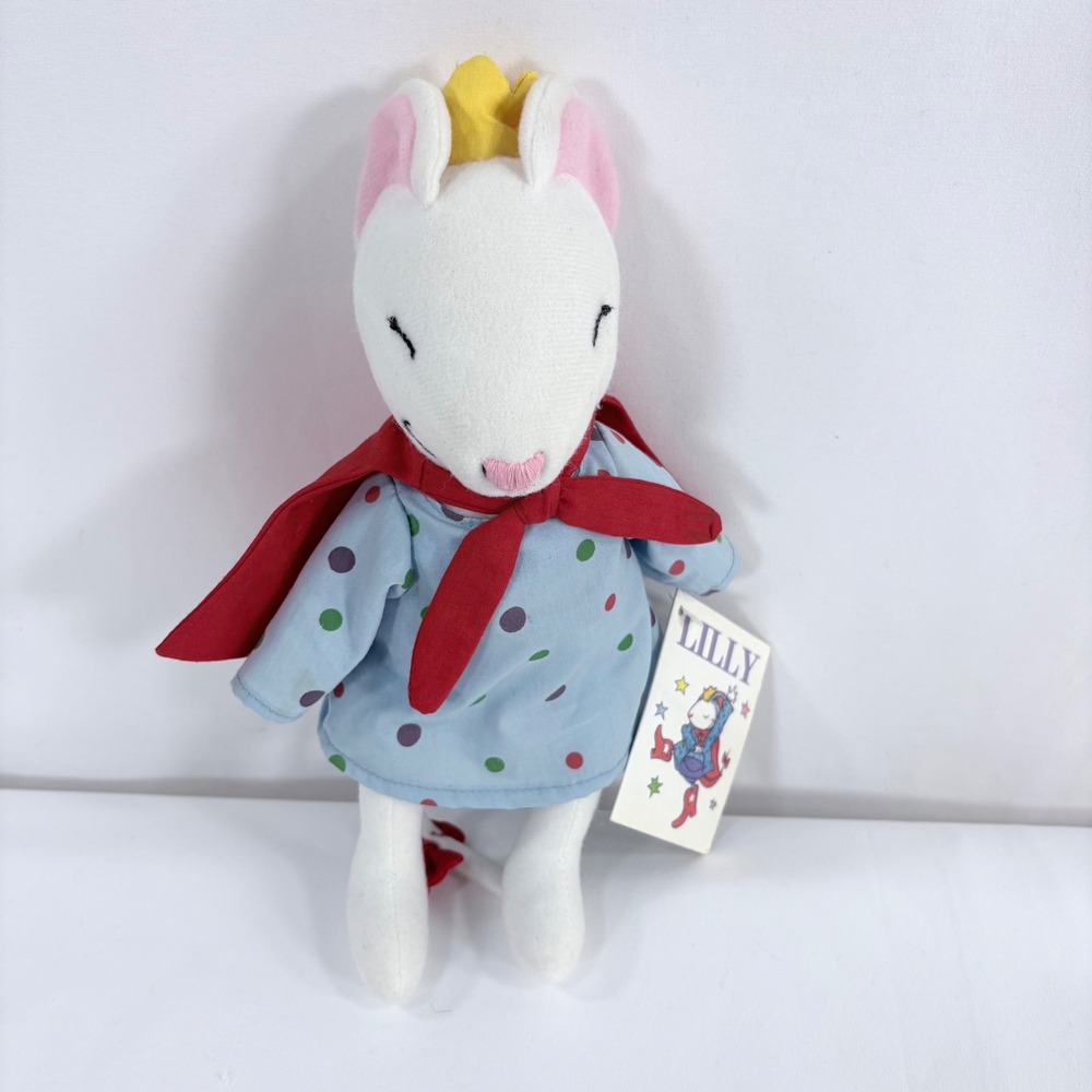MerryMakers Lilly Mouse Plush Blue Polka Dot Dress Red Cape Crown Kevin Henkes